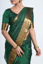 Deep Emerald Green Mangalgiri Silk Saree image 6