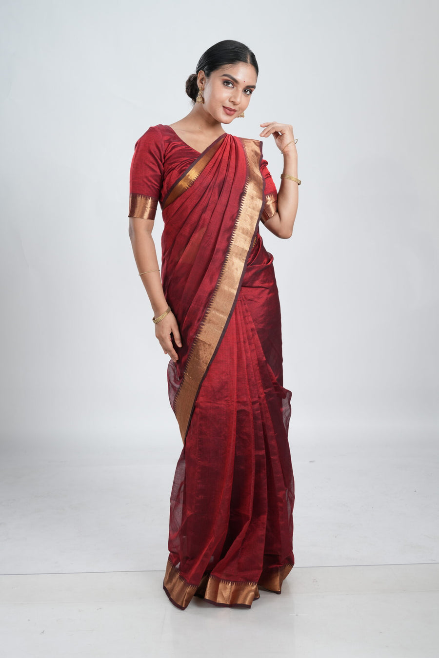 Maroon Red Mangalgiri Silk Saree image 0