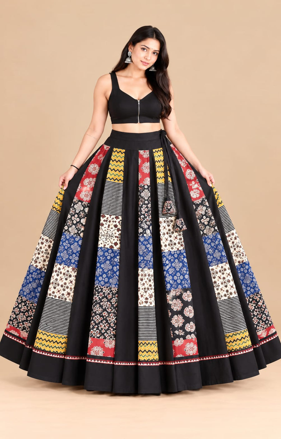 Ajrakh Plain Tukdi Skirt