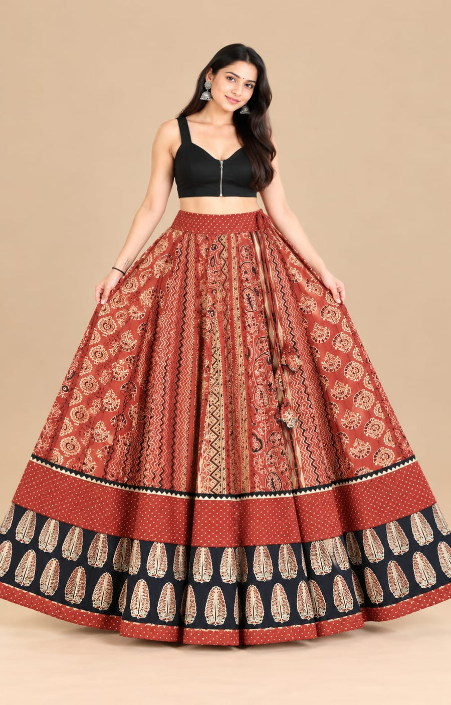 Ajrakh Veg Paneled Skirt