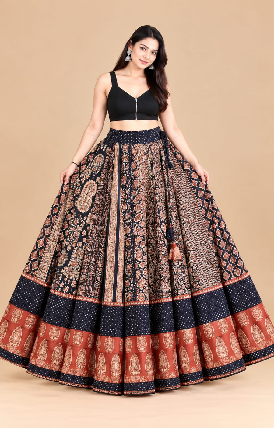 Ajrakh Veg Paneled Skirt