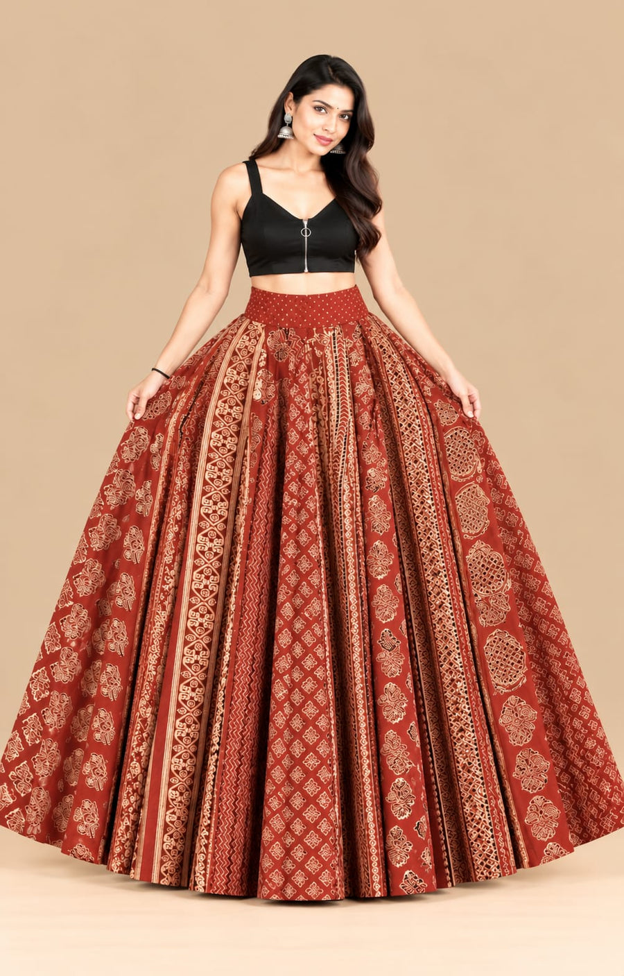 Red High Flared Skirt