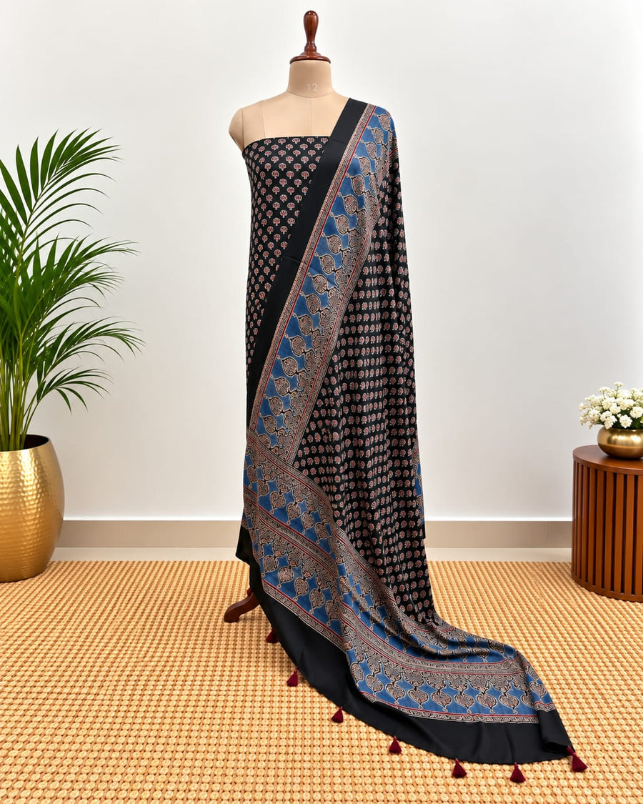 Handblock Ajrakh Modal Silk Suit Set