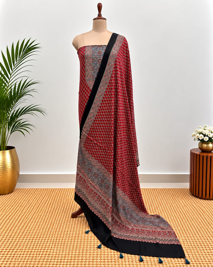 Handblock Ajrakh Modal Silk Suit Set