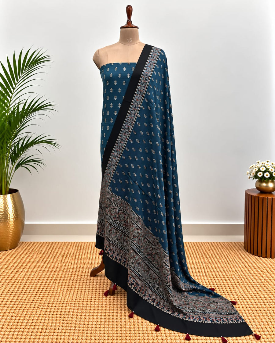 Handblock Ajrakh Modal Silk Suit Set