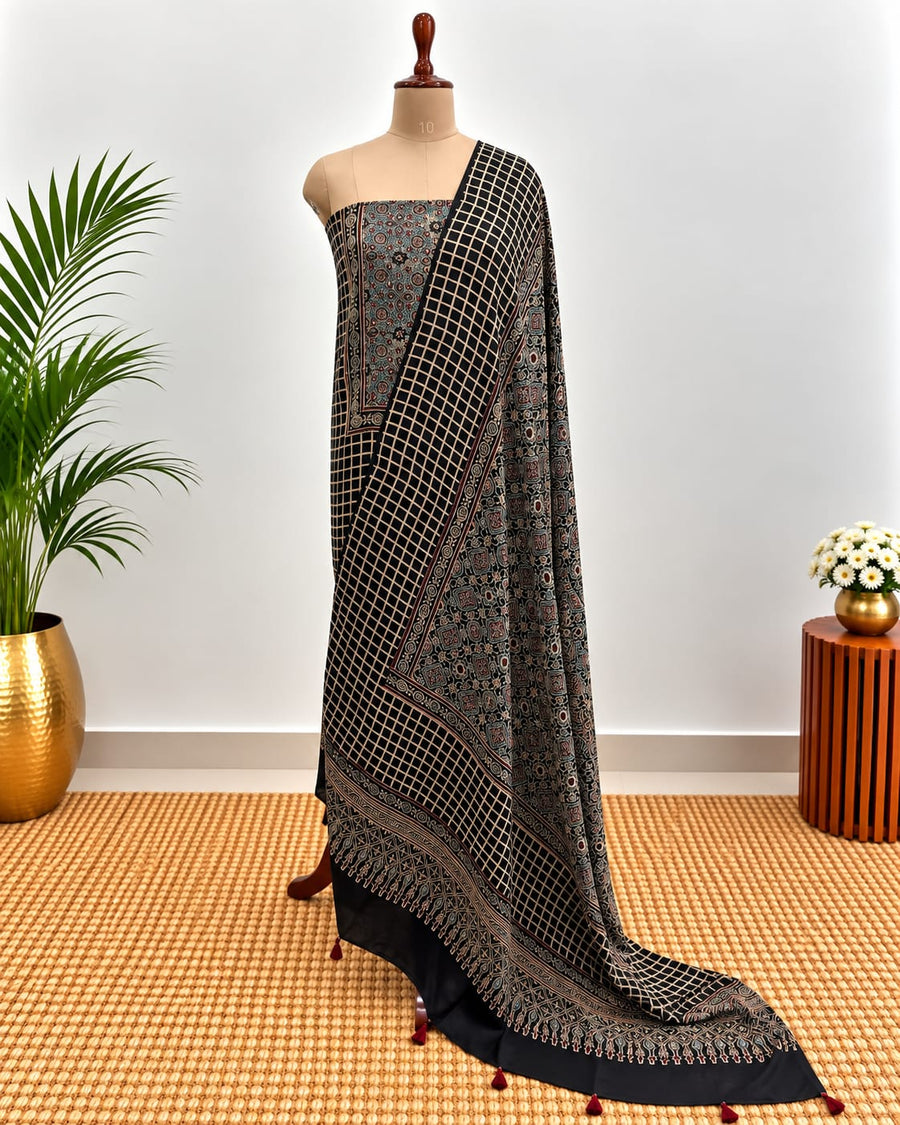 Handblock Ajrakh Modal Silk Suit Set