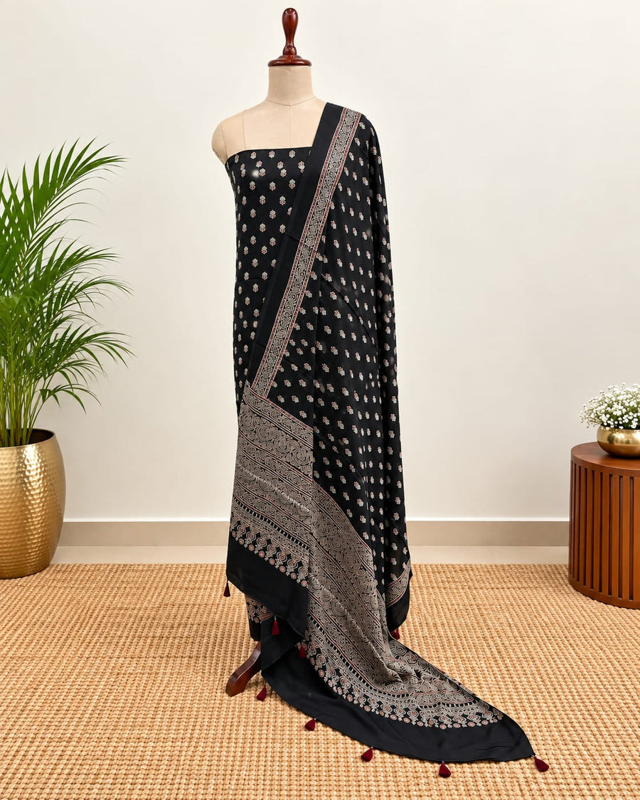 Handblock Ajrakh Modal Silk Suit Set