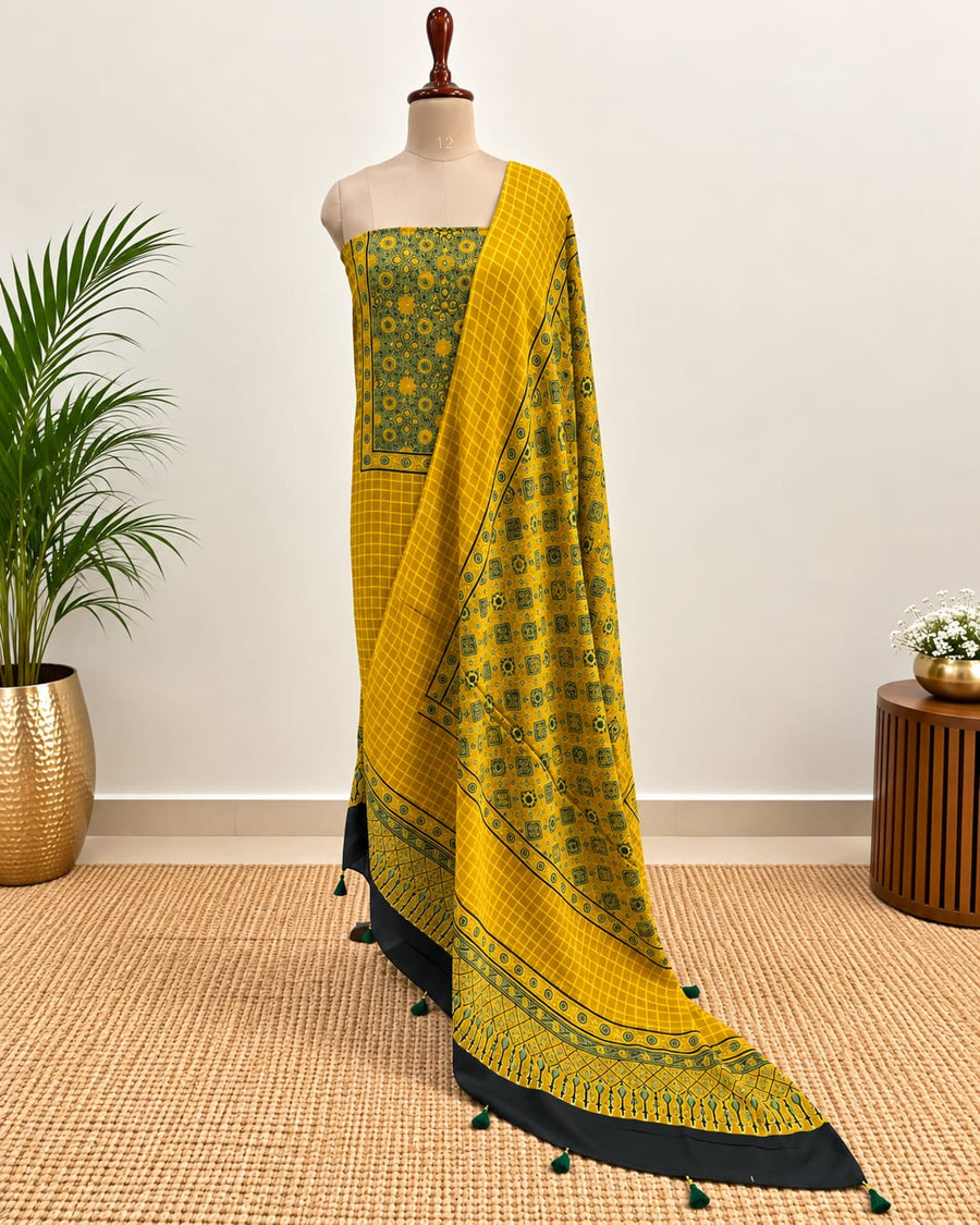 Handblock Ajrakh Modal Silk Suit Set