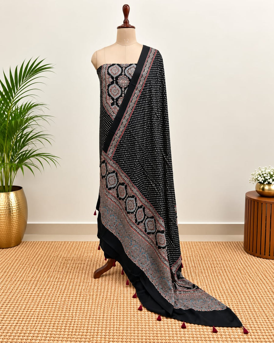 Handblock Ajrakh Modal Silk Suit Set