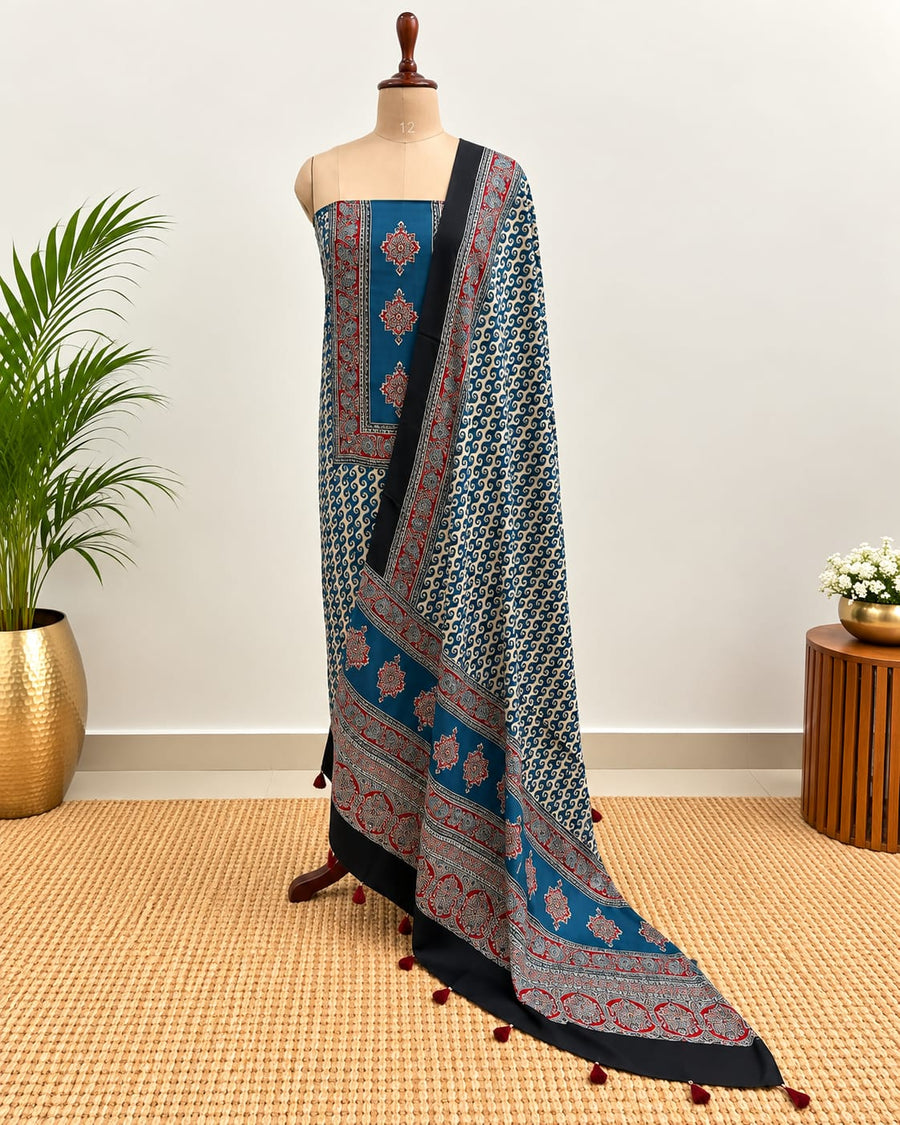 Handblock Ajrakh Modal Silk Suit Set