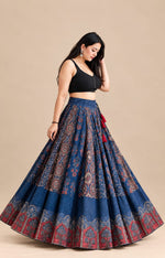 Ajrakh Blue Multi Patch Skirt