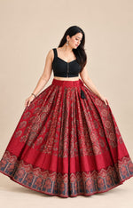 Ajrakh Maroon Multi Patch Skirt