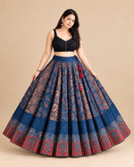 Ajrakh Blue Multi Patch Skirt