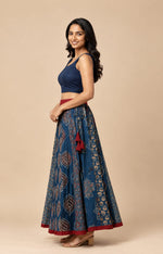 Ajrakh Blue Multi Patch Skirt