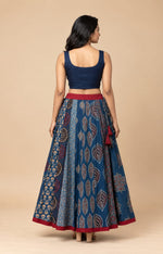 Ajrakh Blue Multi Patch Skirt