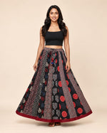Ajrakh Black Multi Patch Skirt
