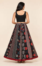 Ajrakh Black Multi Patch Skirt