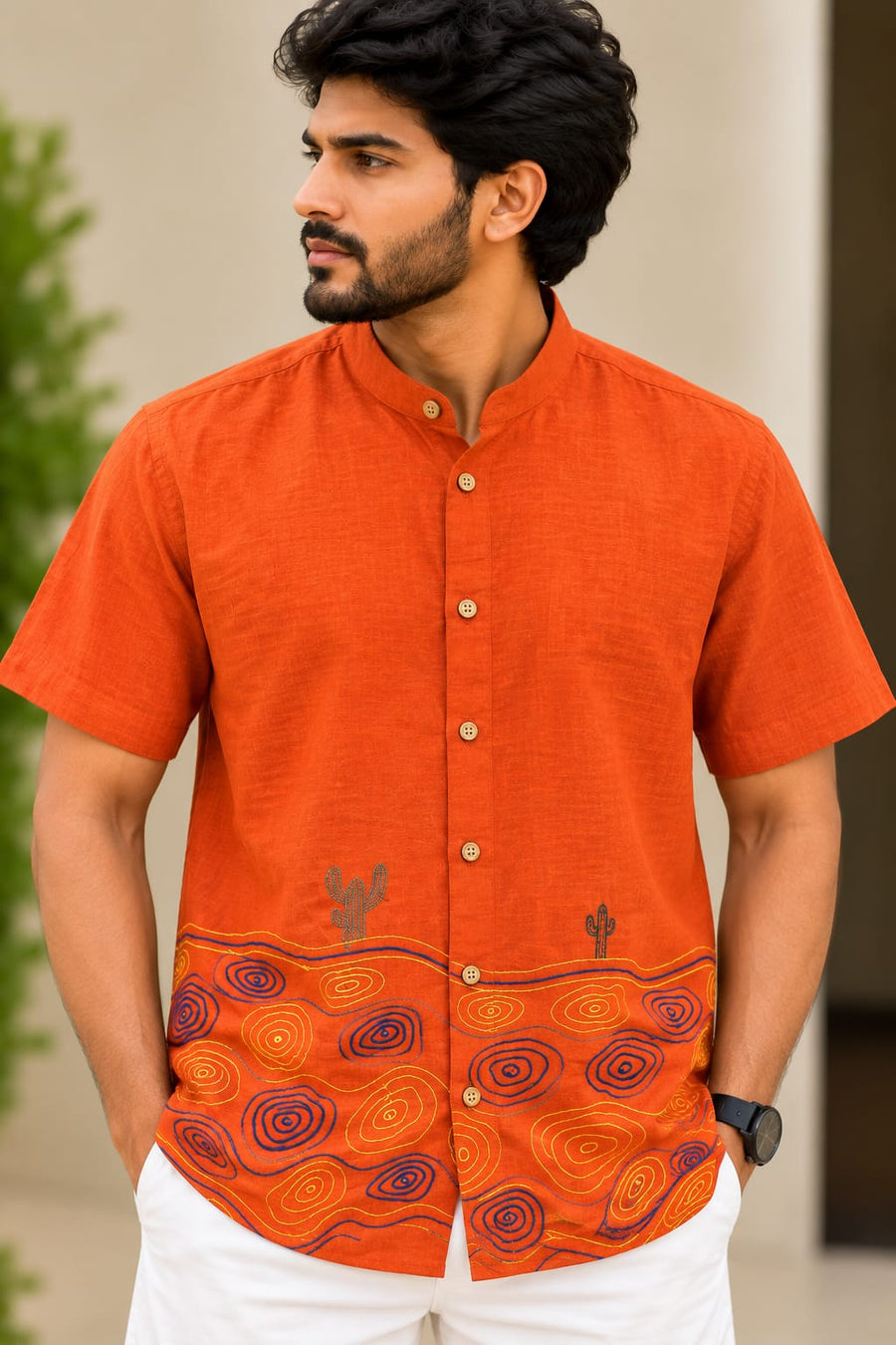 Camel Embroidered Shirt