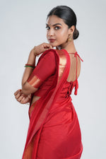 Vermillion Red Mangalgiri Silk Saree image 3