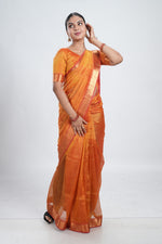 Golden Orange Mangalgiri Silk Saree image 0