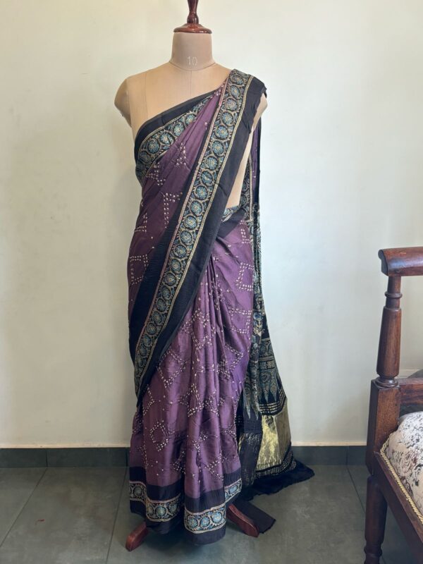 AJRAKH BANDHANI MODAL SILK SAREE (WITH BLOUSE)