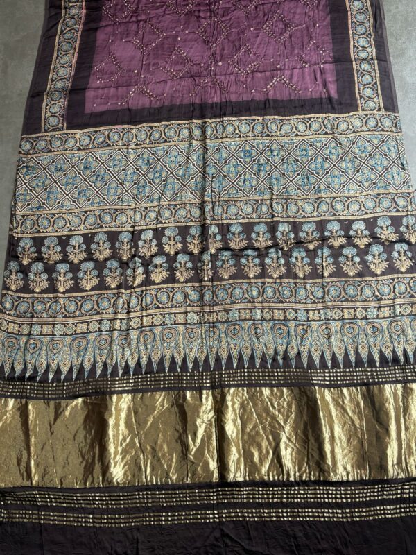 AJRAKH BANDHANI MODAL SILK SAREE (WITH BLOUSE) - Image 2