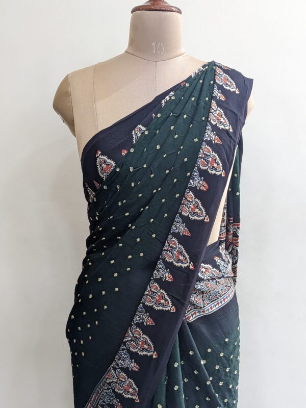 AJRAKH BANDHANI MODAL SILK SAREE (WITH BLOUSE) - Image 2