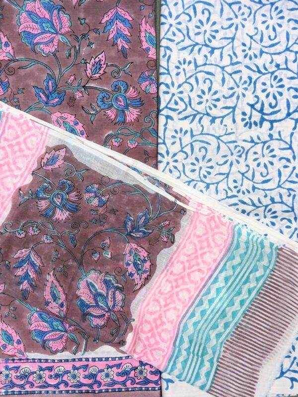 UNSTITCHED HANDBLOCKED MUL COTTON SUIT SET (WITH KOTA DORIYA DUPATTA)