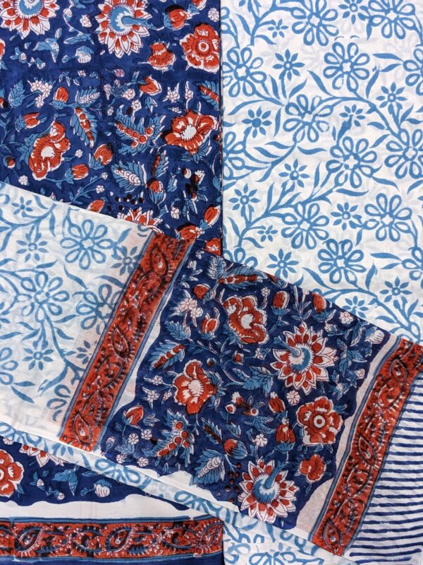 UNSTITCHED HANDBLOCKED MUL COTTON SUIT SET (WITH KOTA DORIYA DUPATTA)