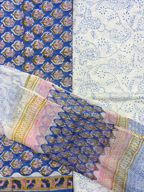 UNSTITCHED HANDBLOCKED MUL COTTON SUIT SET (WITH KOTA DORIYA DUPATTA)