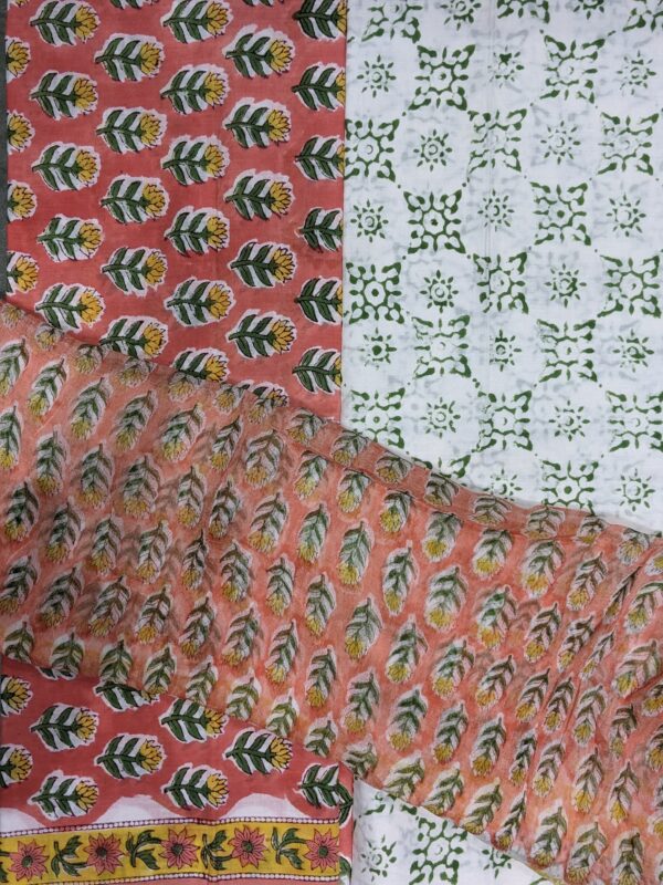 UNSTITCHED HANDBLOCKED MUL COTTON SUIT SET (WITH KOTA DORIYA DUPATTA)