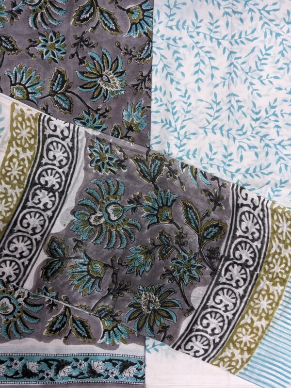 UNSTITCHED HANDBLOCKED MUL COTTON SUIT SET (WITH KOTA DORIYA DUPATTA)