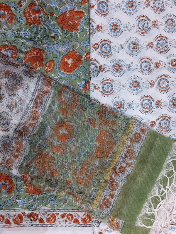 UNSTITCHED HANDBLOCKED MUL COTTON SUIT SET (WITH KOTA DORIYA DUPATTA)