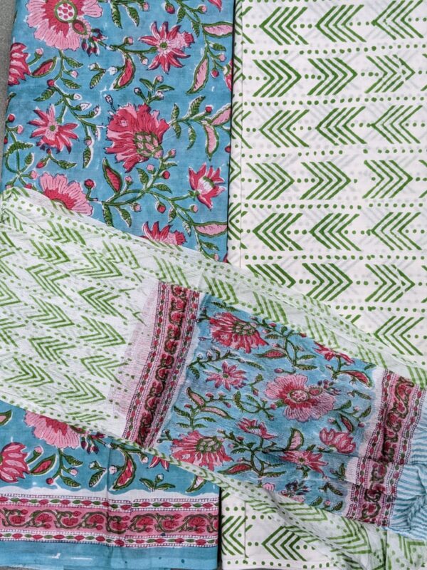 UNSTITCHED HANDBLOCKED MUL COTTON SUIT SET (WITH KOTA DORIYA DUPATTA)