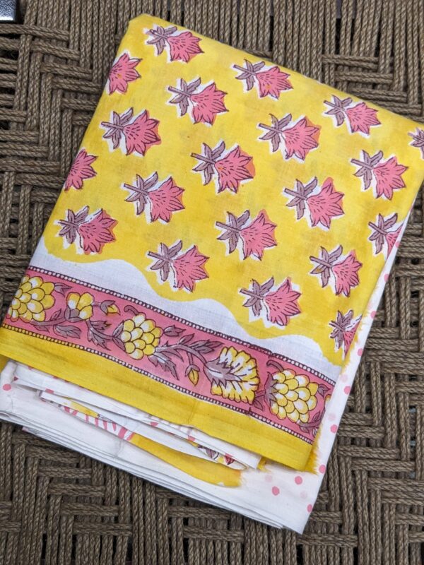 UNSTITCHED HANDBLOCKED MUL COTTON SUIT SET (WITH KOTA DORIYA DUPATTA)