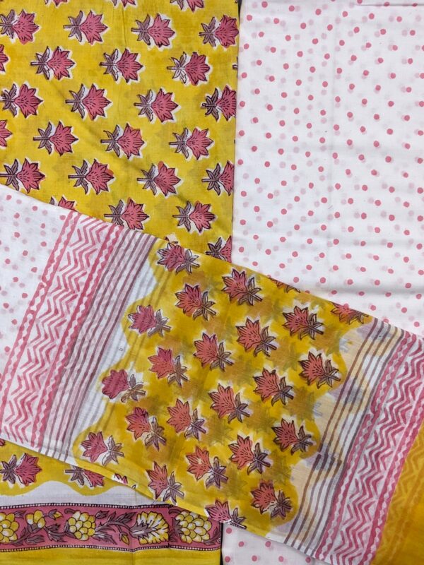 UNSTITCHED HANDBLOCKED MUL COTTON SUIT SET (WITH KOTA DORIYA DUPATTA)