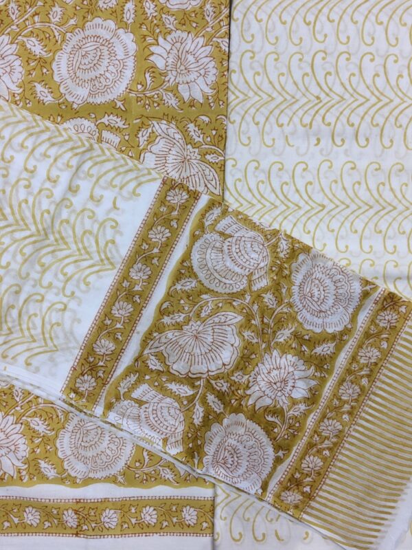 UNSTITCHED HANDBLOCKED MUL COTTON SUIT SET (WITH KOTA DORIYA DUPATTA)