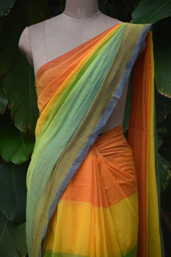 HANDWOVEN COTTON RAINBOW STRIPES SAREE