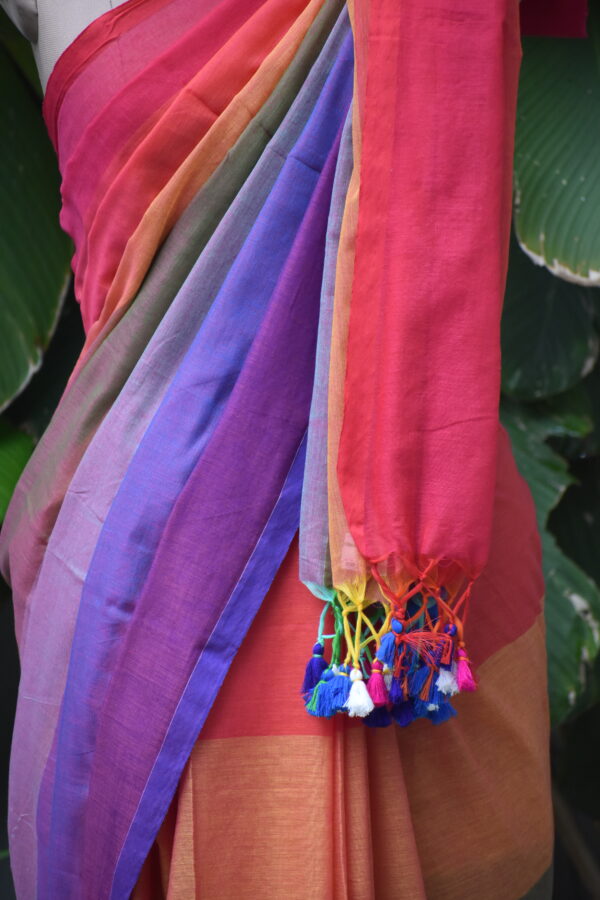 HANDWOVEN COTTON RAINBOW STRIPES SAREE