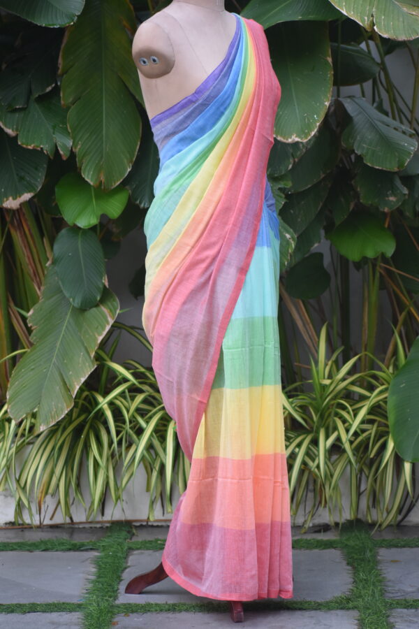 HANDWOVEN COTTON RAINBOW STRIPES SAREE