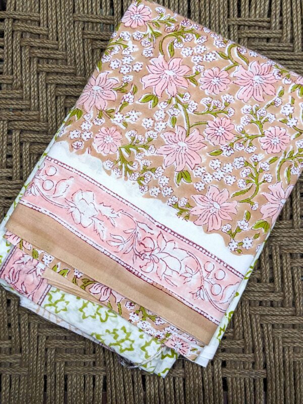 UNSTITCHED HANDBLOCKED MUL COTTON SUIT SET (WITH KOTA DORIYA DUPATTA)