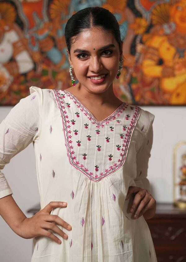 CHARITHA – EMBROIDERED LUREX YOKE DRESS