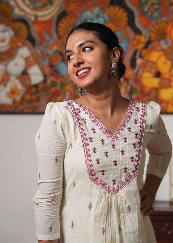 CHARITHA – EMBROIDERED LUREX YOKE DRESS