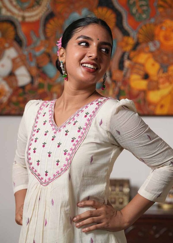 CHARITHA – EMBROIDERED LUREX YOKE DRESS