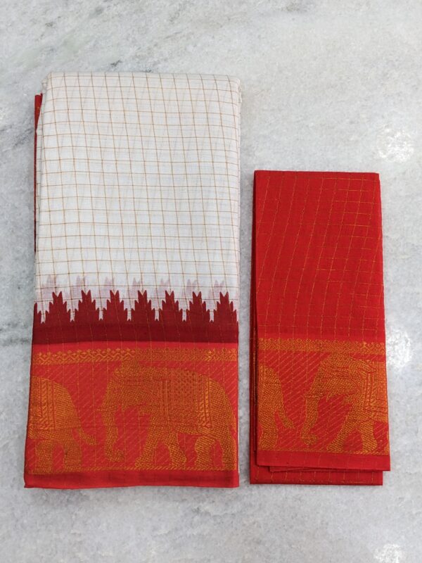 MADURAI SUNGIDI CHECKED COTTON SAREE – (CHECKED BLOUSE)