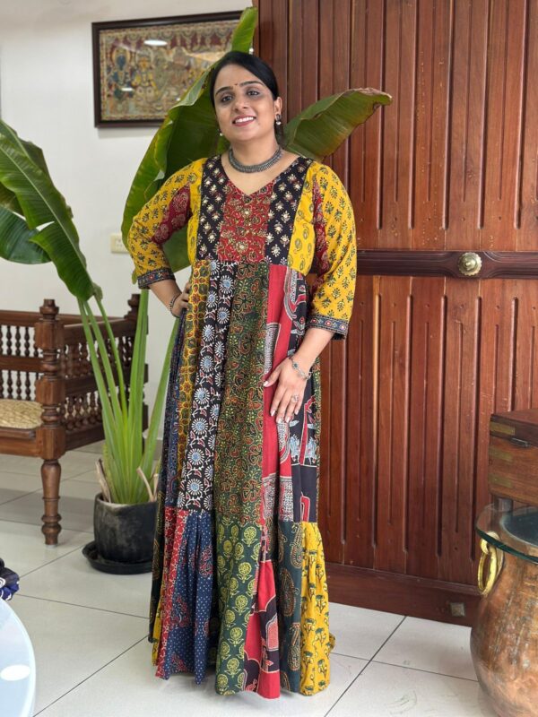 AJRAKH PATCH PANNELED ANARKALI