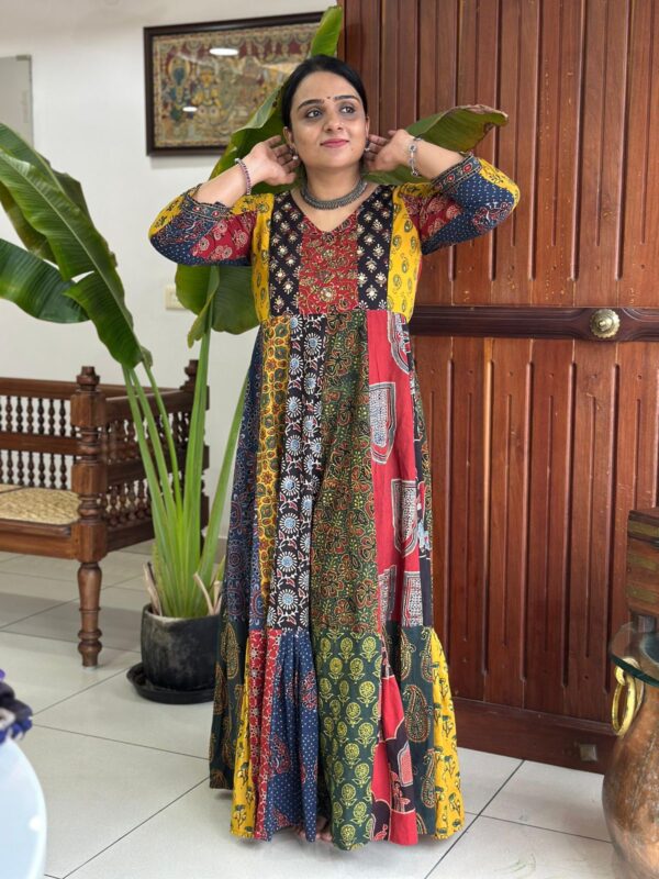 AJRAKH PATCH PANNELED ANARKALI