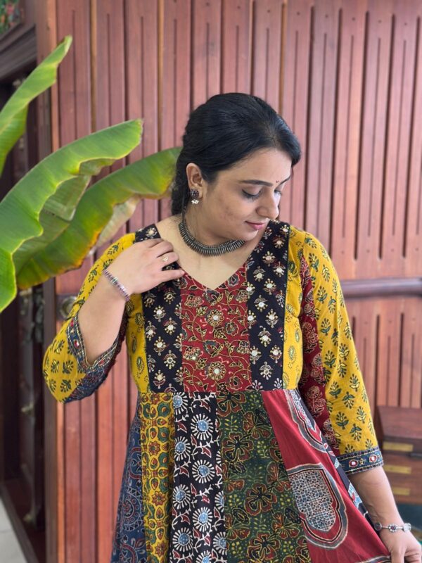 AJRAKH PATCH PANNELED ANARKALI