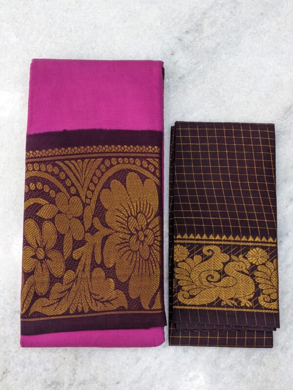 MADURAI SUNGIDI PLAIN COTTON SAREE – (checked blouse)