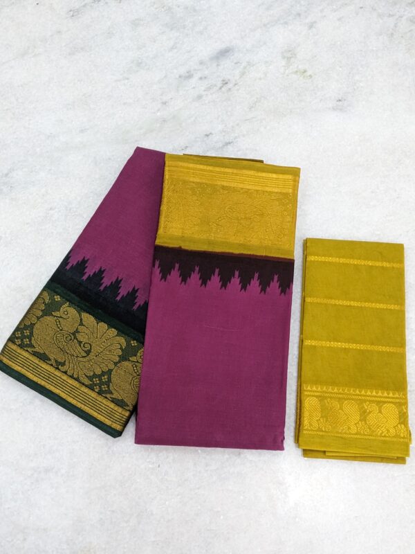 MADURAI SUNGIDI GANGA YAMUNA BORDER COTTON SAREE – DUAL BORDER (VELDHARI BLOUSE)
